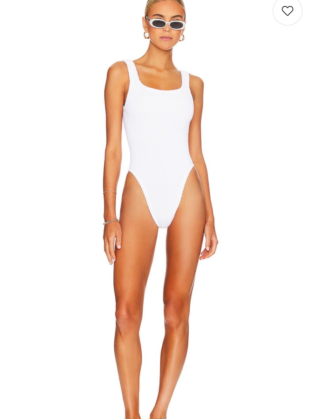 bond-eye White Scoop Neck Textured One-Piece Swimsuit